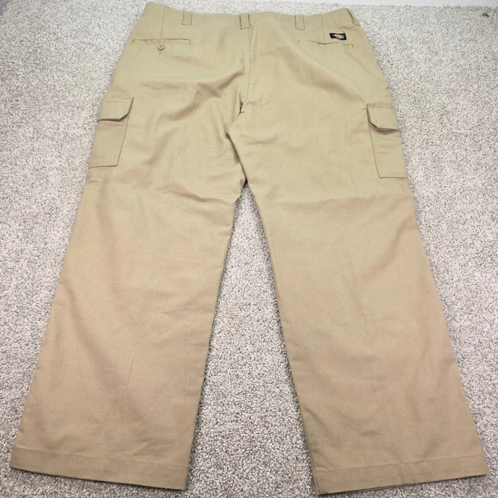 Dickies Flex Mens Cargo Pants 42x30 Khaki Tan Straight Leg Work Trousers WP849DS